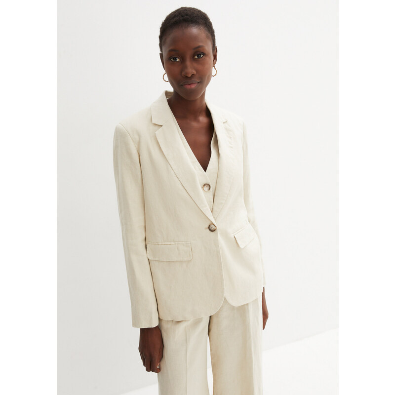 bonprix Blejzer z čistého plátna, farba béžová 49925829