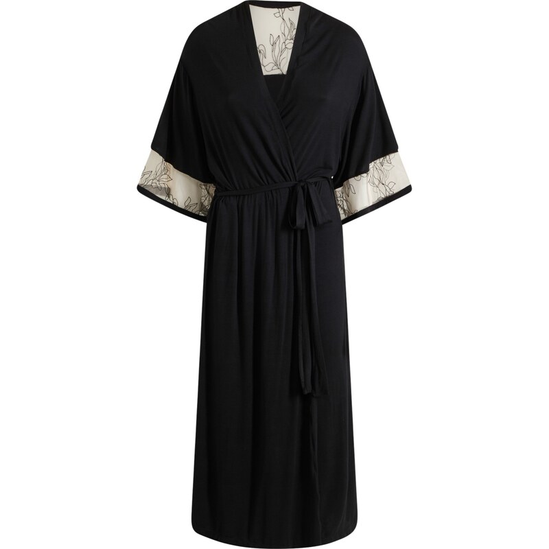 bonprix Dlhé viskózové kimono s výšivkou, farba čierna 52504081