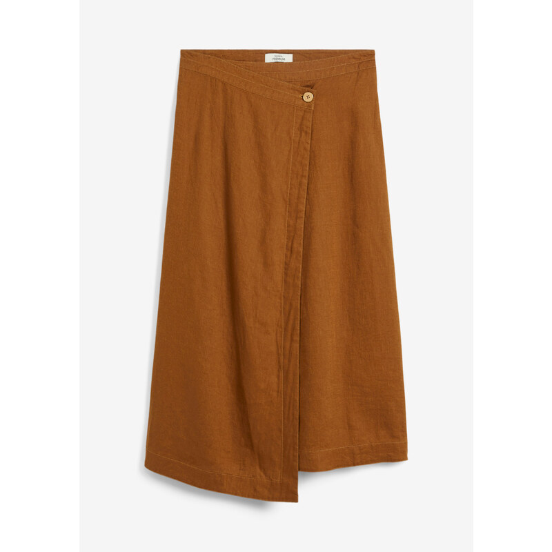 bonprix Zavinovacia sukňa z čistého plátna, farba hnedá 52417802