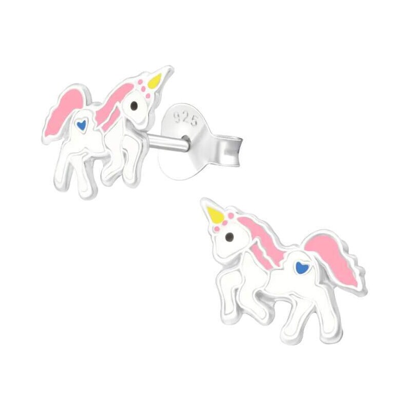 Glory detské strieborné náušnice Jednorožec so srdiečkom 52418299