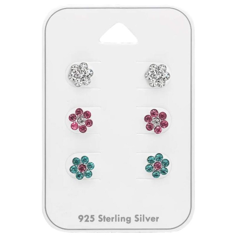 Glory set detských strieborných náušníc na karte Kvet so zirkónmi 52418302