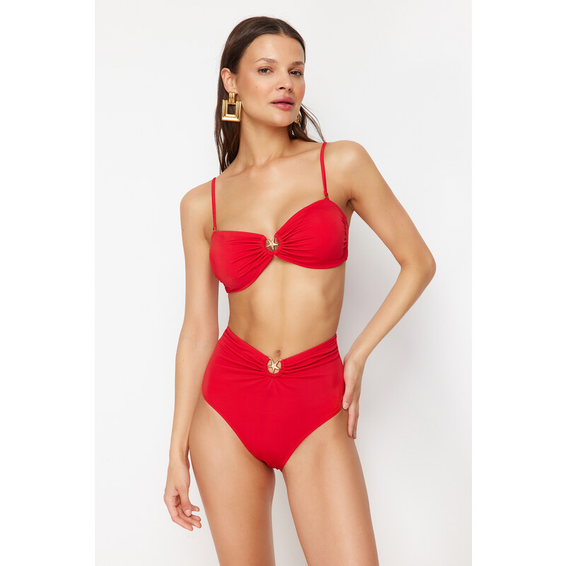 Trendyol Red Premium Accessory High Waist Hipster Bikini Bottom 57754387