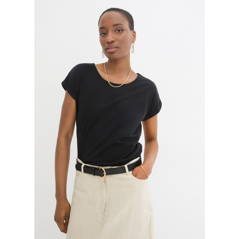 bonprix Tričko s hodvábom, farba čierna 49926012