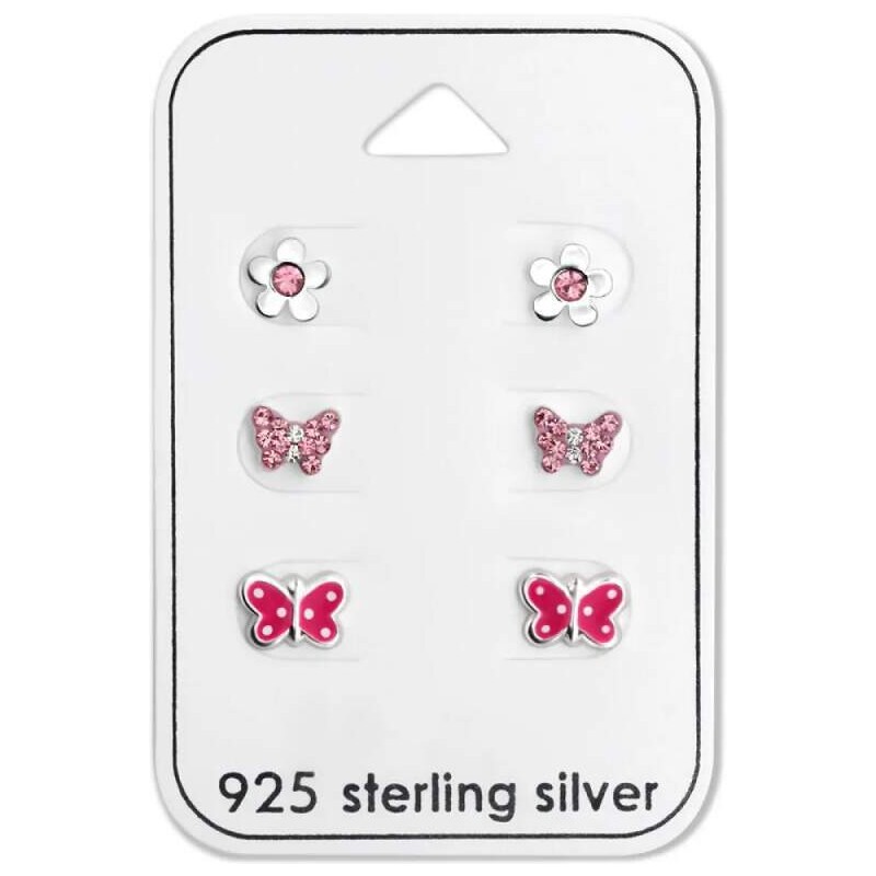 Glory set detských strieborných náušníc na karte Motýlik s krištáľmi 52471345