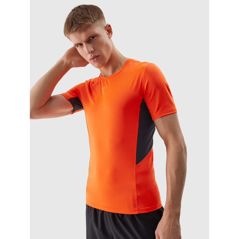 Mens Sports T-Shirt Slim Made of 4F Recycled Materials - Orange 52484241