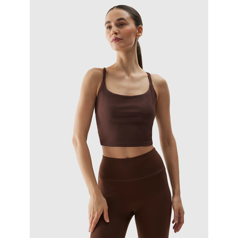 Womens 4F Recycled Yoga Crop Top - Brown 52484234