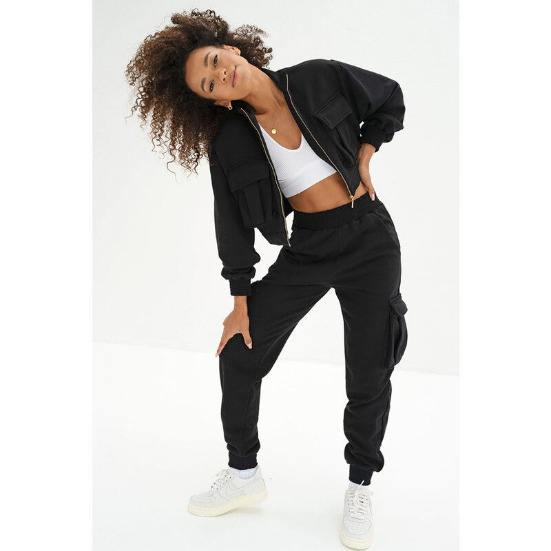 Mosquito Dámske teplákové cargo nohavice kapsáče Loxy čierne, Farba 52500482