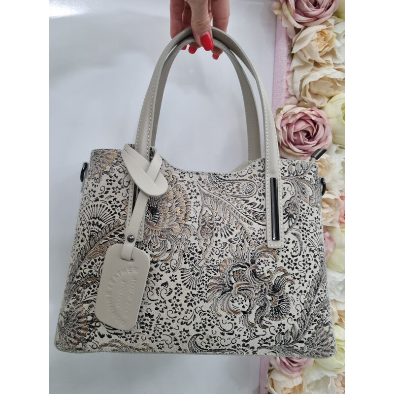 E-shop Katrins Fashion Béžová kožená kabelka do ruky Vera Pelle
