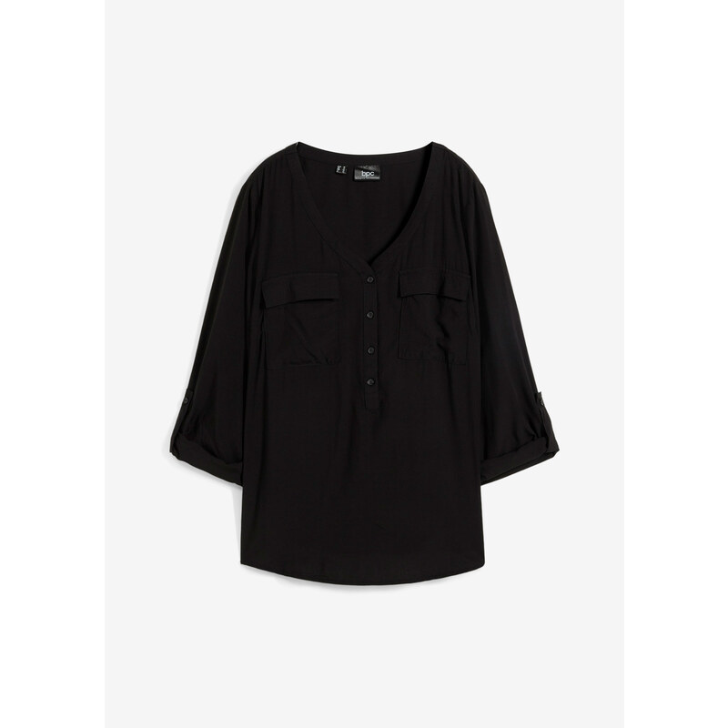 bonprix Viskózová blúzka s výstrihom do V, dlhý rukáv, farba čierna 44741761