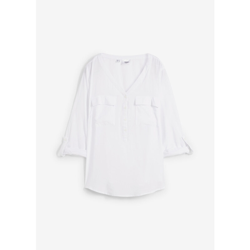 bonprix Viskózová blúzka s výstrihom do V, dlhý rukáv, farba biela 44741762