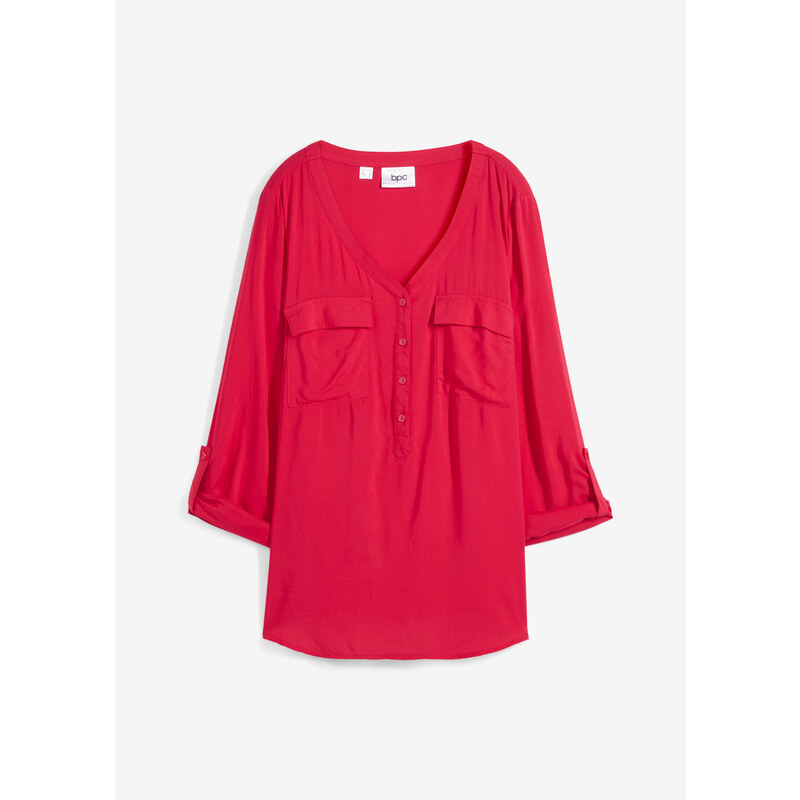 bonprix Viskózová blúzka s výstrihom do V, dlhý rukáv, farba červená 44742283