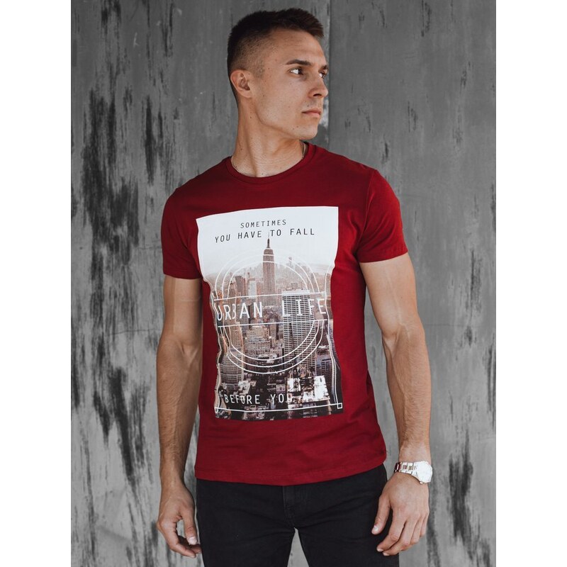 Dstreet Moderné mestské bordové tričko s nápisom 52592827