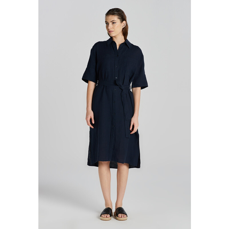 ŠATY GANT REL LINEN SS SHIRT DRESS EVENING BLUE 52637602