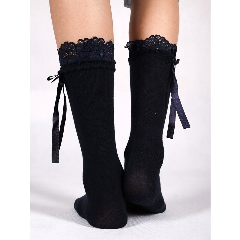 YOCLUB Tmavomodré dievčenské podkolienky s mašličkou YO! SKA-0163G 52672828