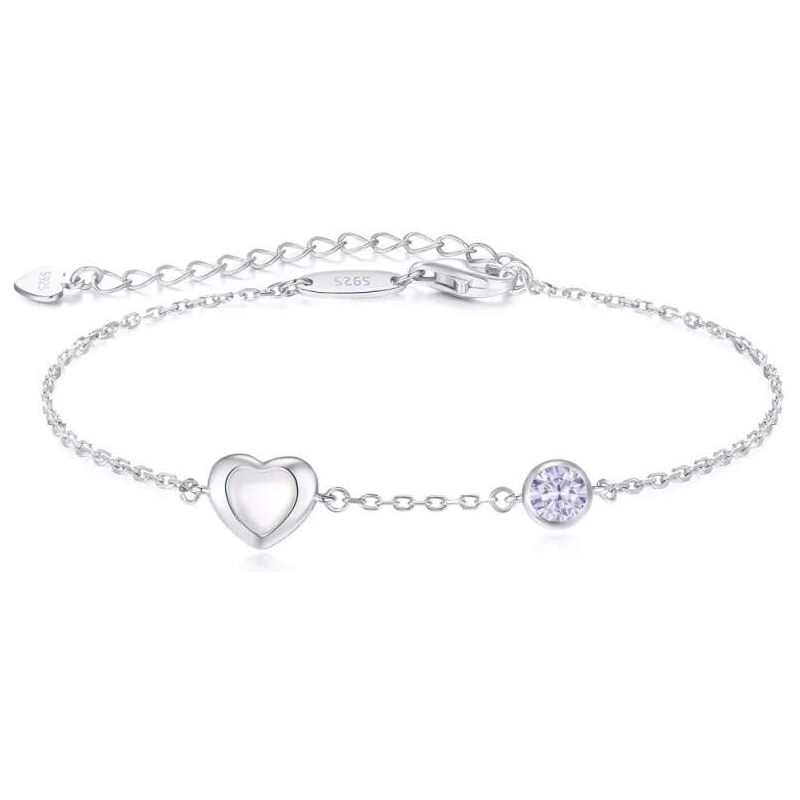 Glory Strieborný náramok Happy s perleťovým srdiečkom a svetlofialovým 52683212