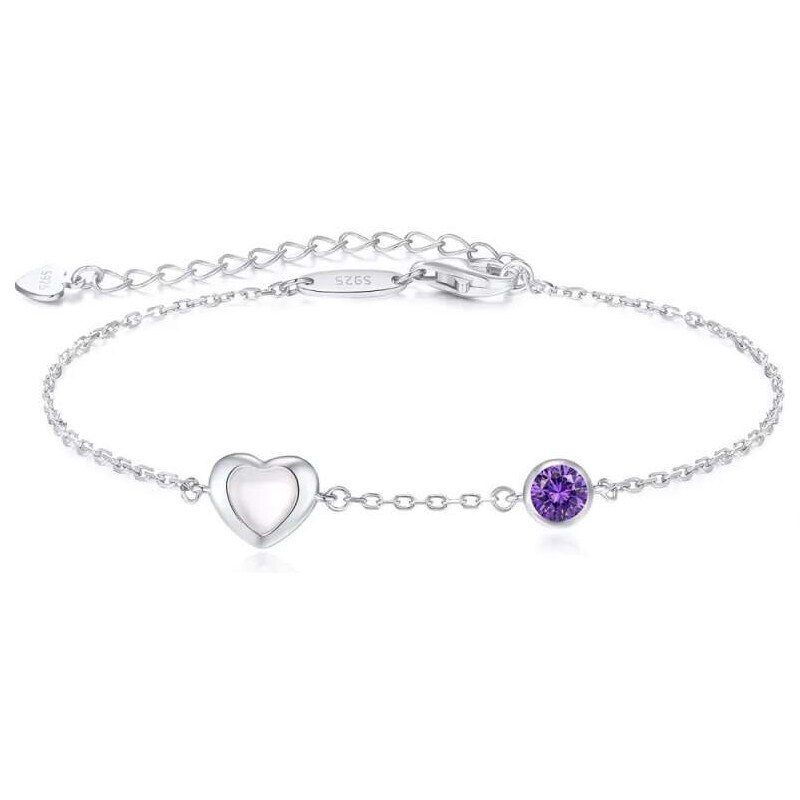 Glory Strieborný náramok Happy s perleťovým srdiečkom a fialovým 52683214