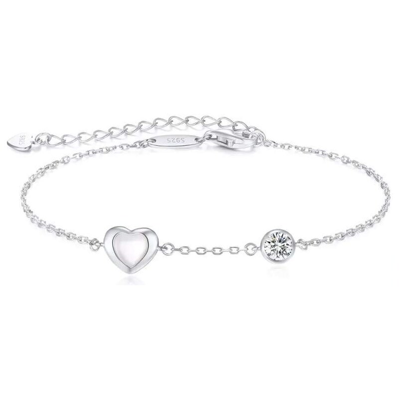 Glory Strieborný náramok Happy s perleťovým srdiečkom a čírym zirkónom 52683204