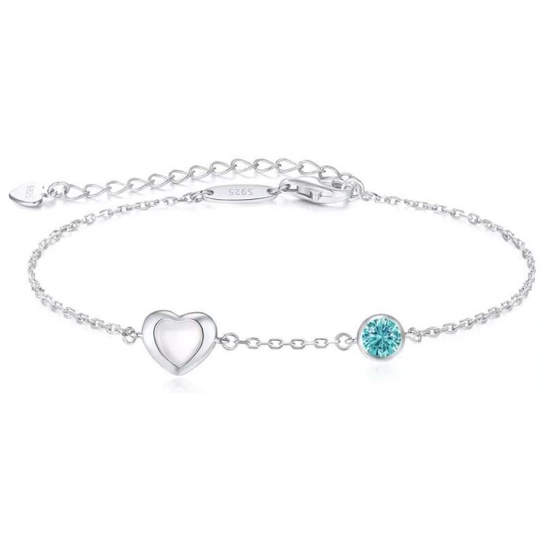 Glory Strieborný náramok Happy s perleťovým srdiečkom a tyrkysovým 52683205