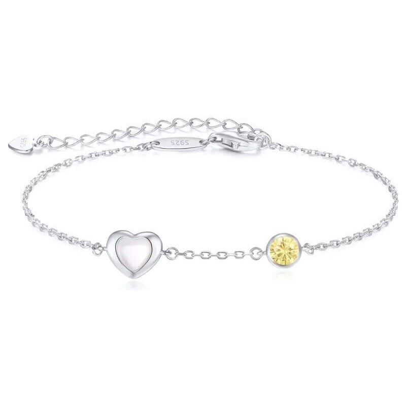 Glory Strieborný náramok Happy s perleťovým srdiečkom a žltým zirkónom 52683206