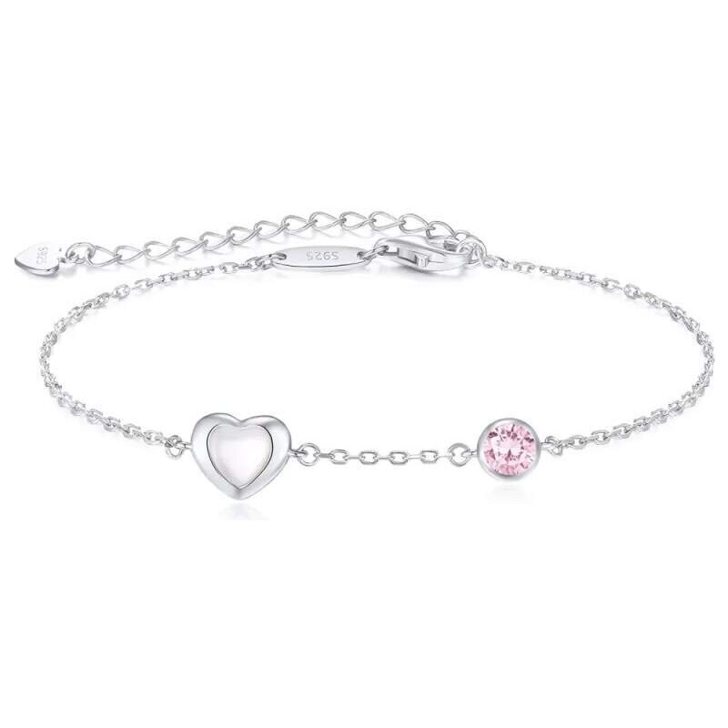 Glory Strieborný náramok Happy s perleťovým srdiečkom a ružovým 52683207