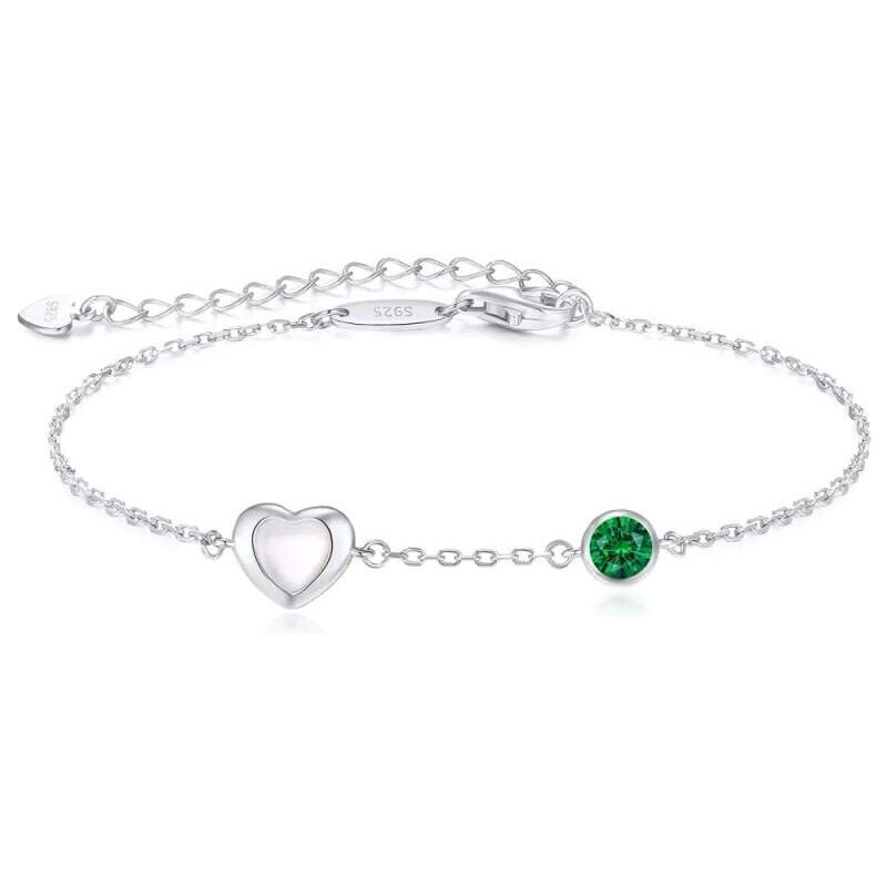 Glory Strieborný náramok Happy s perleťovým srdiečkom a tmavozeleným 52683211