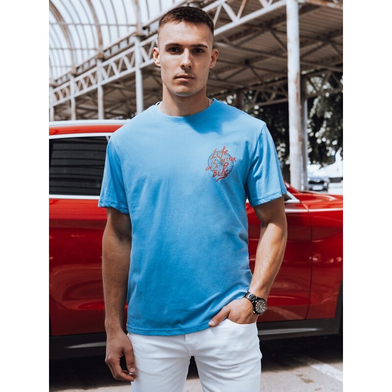 Dstreet Jedinečné jasno modré tričko s popisom 52686888