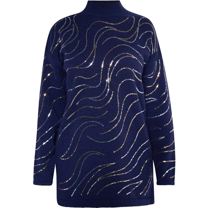 usha BLACK LABEL Sveter námornícka modrá / zlatá / strieborná 54261979