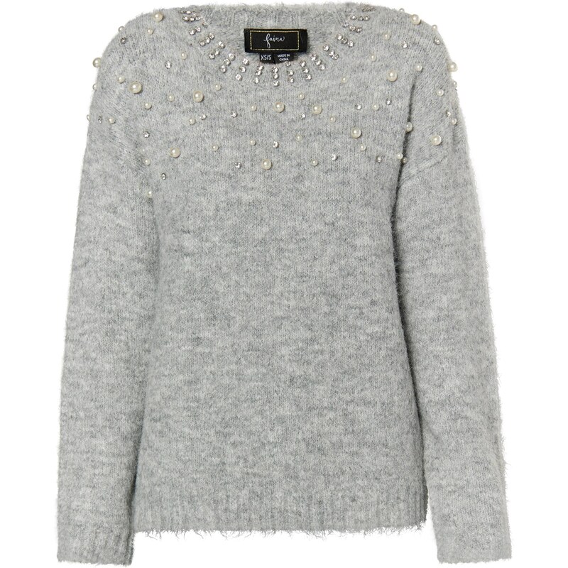 faina Sveter Koosh sivá melírovaná / perlovo biela 54262040