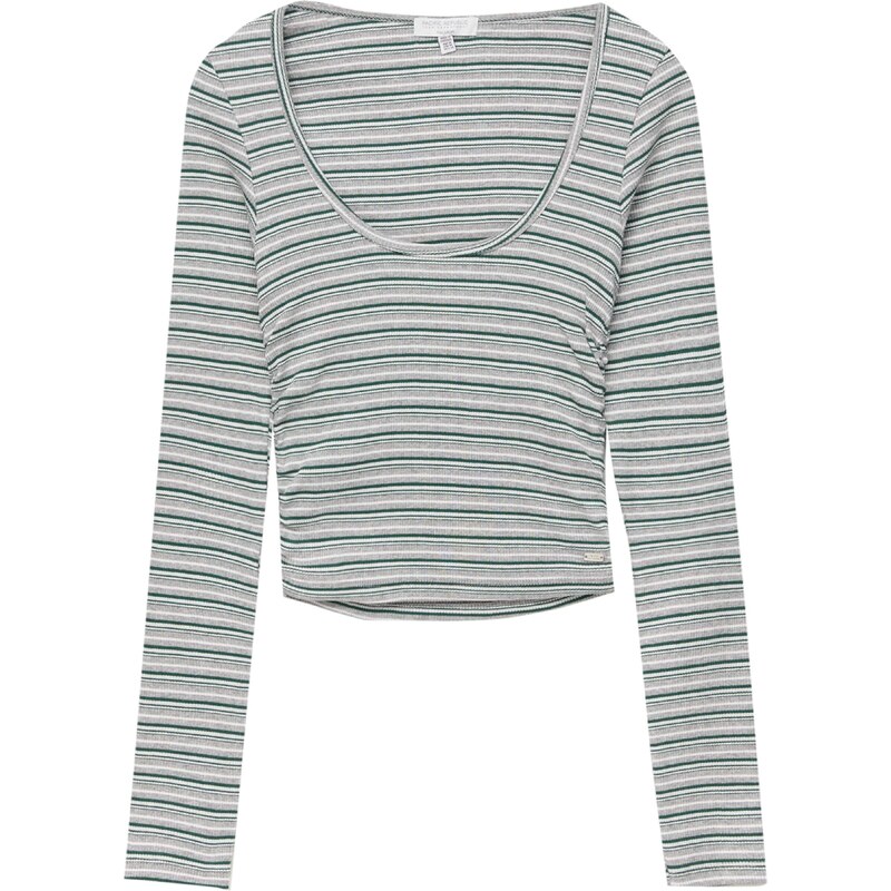 Pull&Bear Tričko sivá melírovaná / smaragdová / biela 54263431