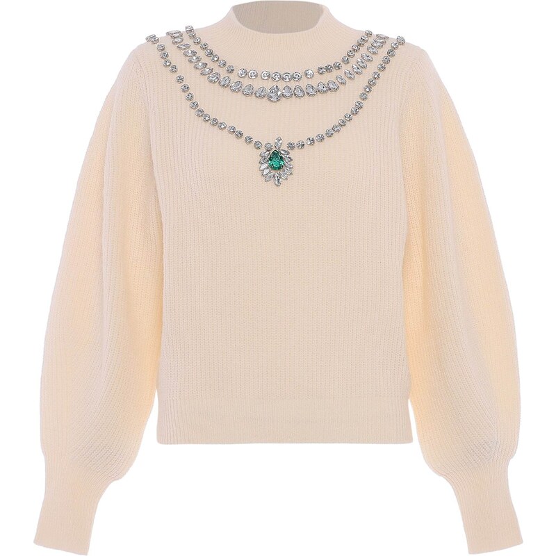 faina Sveter béžová / smaragdová / strieborná 57220996