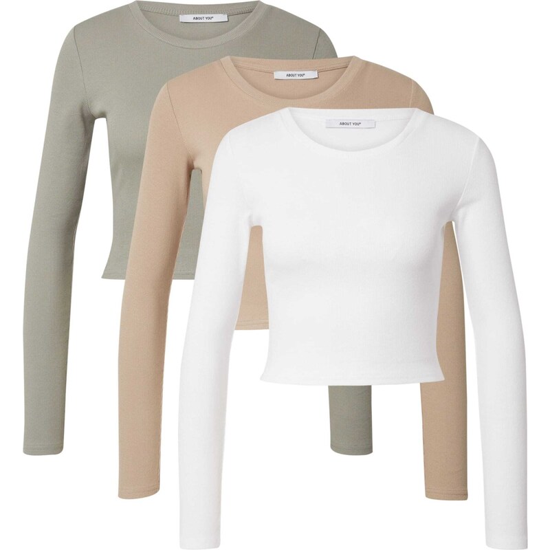 ABOUT YOU Tričko Loretta béžová melírovaná / svetlozelená / biela 54168958