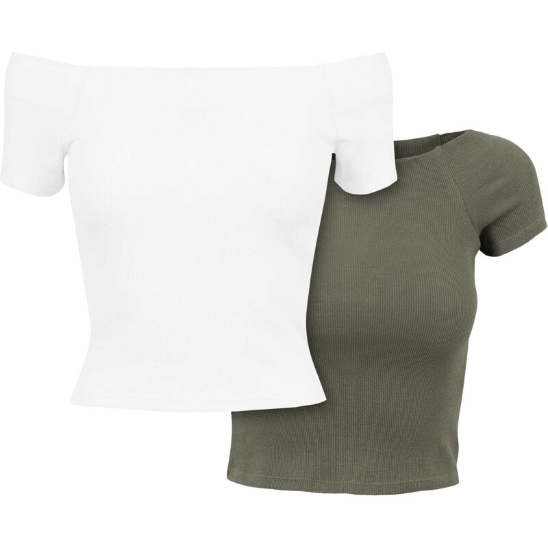 Urban Classics Tričko kaki / biela 54280022