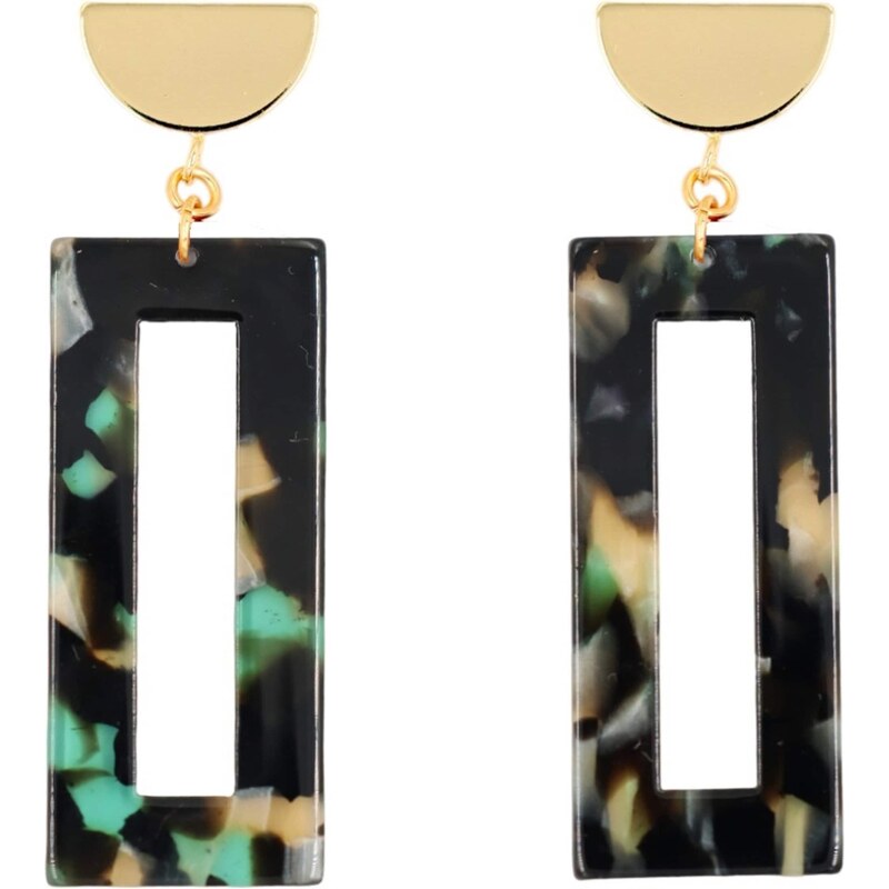 Fräulein Wunder Náušnice Akane béžová / zlatá / zelená / čierna 54319501