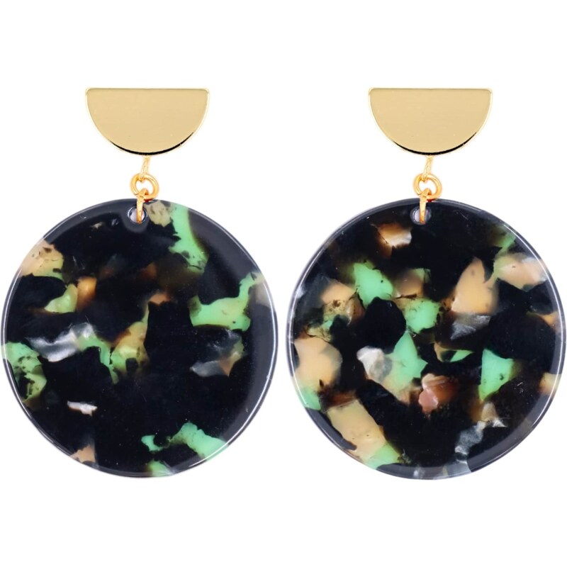 Fräulein Wunder Náušnice Amal béžová / tyrkysová / zlatá / čierna 65897183