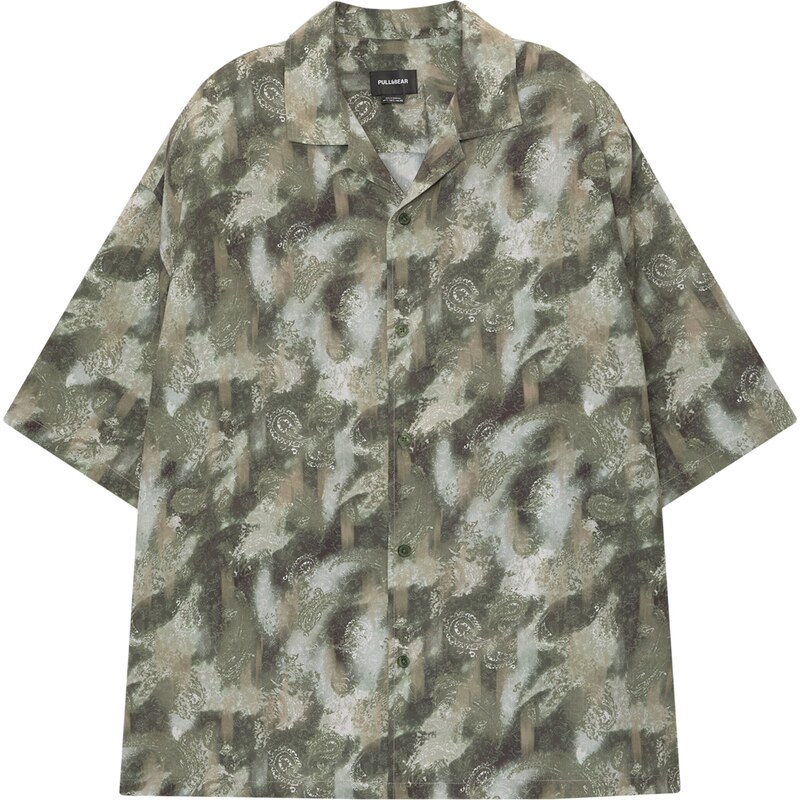 Pull&Bear Košeľa krémová / tmavobéžová / olivová 54341156