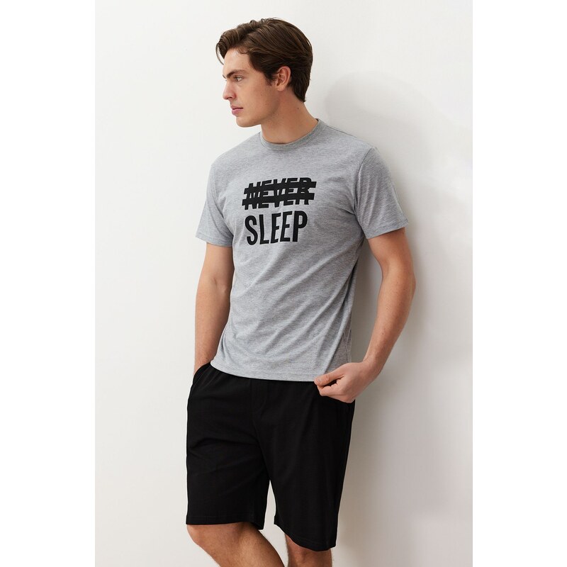 Trendyol Gray Regular Fit Summer Printed Pajama Set with Shorts 57777589