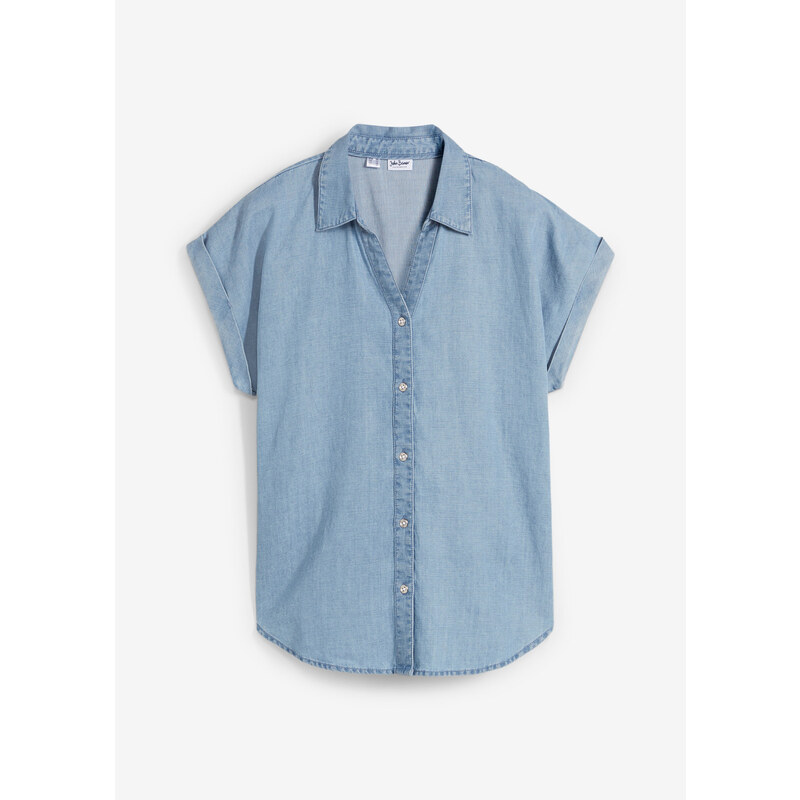 bonprix Blúzka s krátkym rukávom s plátnom, farba modrá 52801816