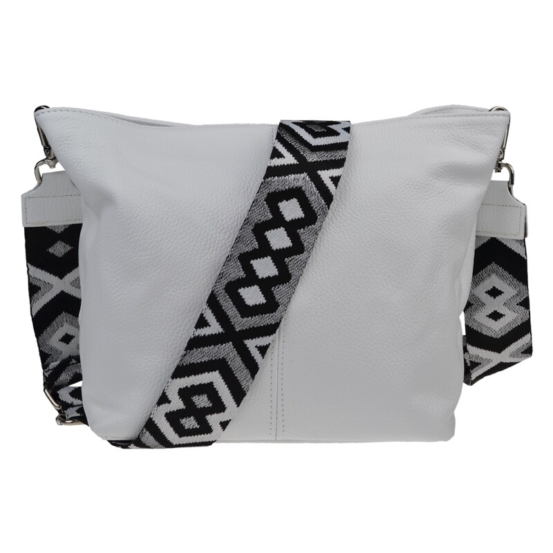 Biela kožená talianska crossbody kabelka Prisca Bianca s prídavným 52901053