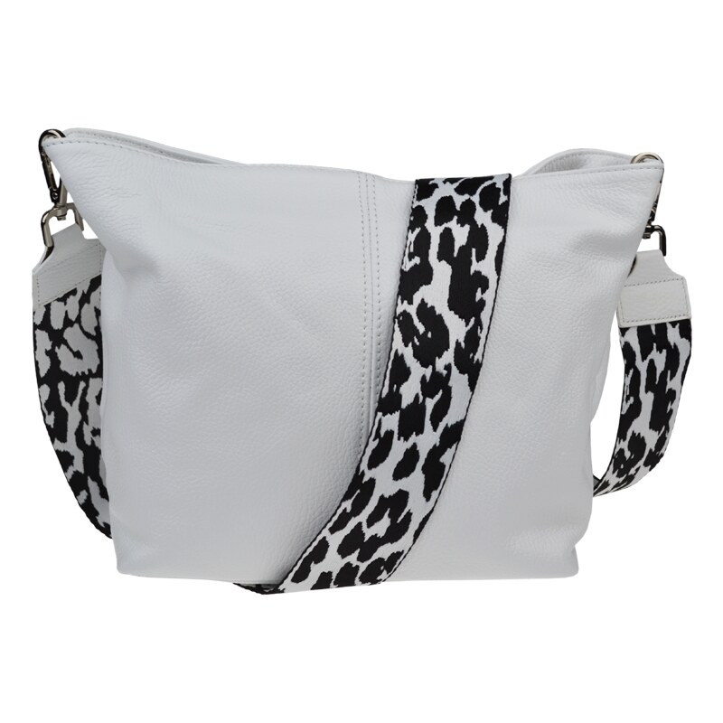 Biela kožená talianska crossbody kabelka Prisca Bianca s prídavným 52901055