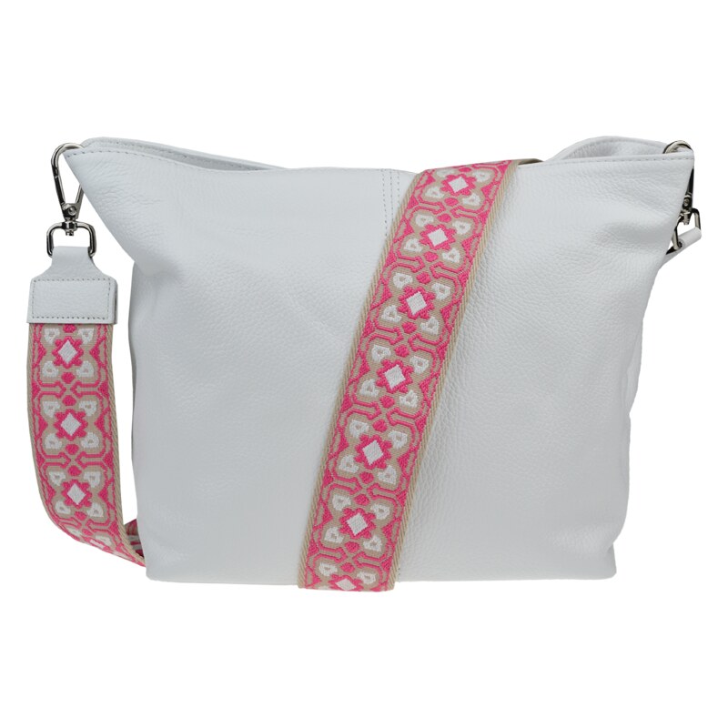 Biela kožená talianska crossbody kabelka Prisca Bianca s prídavným 52901054