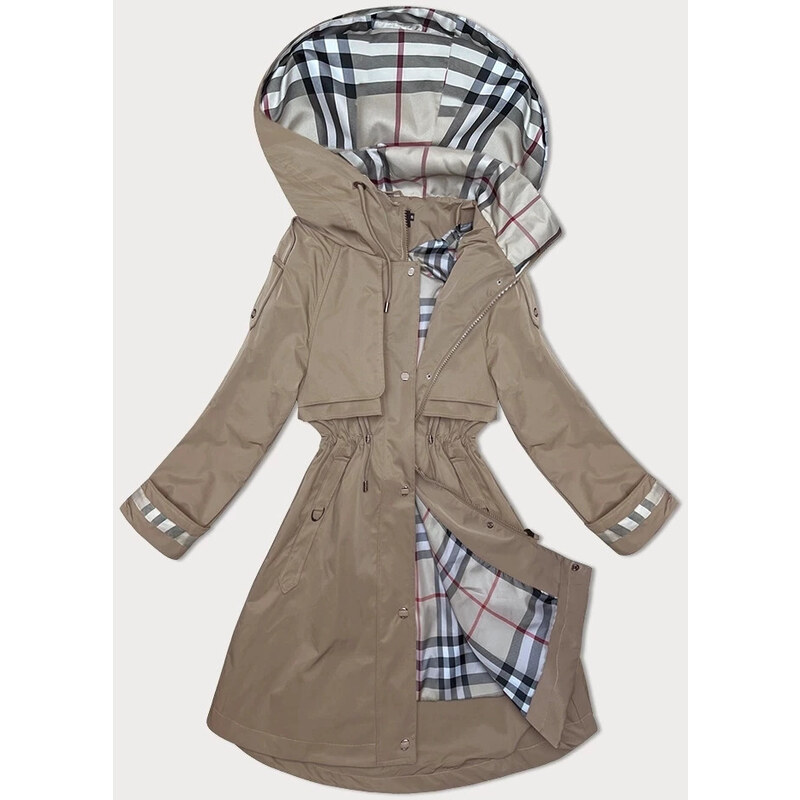 Dámska tenká bunda parka v svetlej khaki farbe s kapucňou BH Forever 50139453
