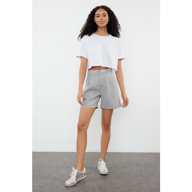Trendyol Gray 100% Tencel Pleated Denim Shorts 52714473