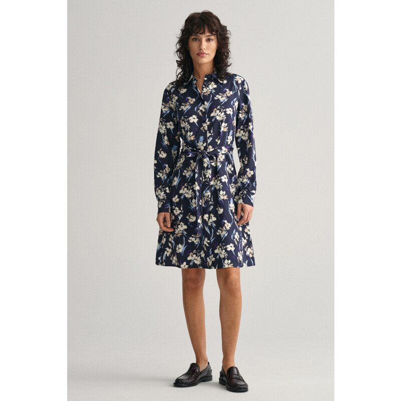 ŠATY GANT SLIM FLORAL PRINT SHIRT DRESS EVENING BLUE 53180733