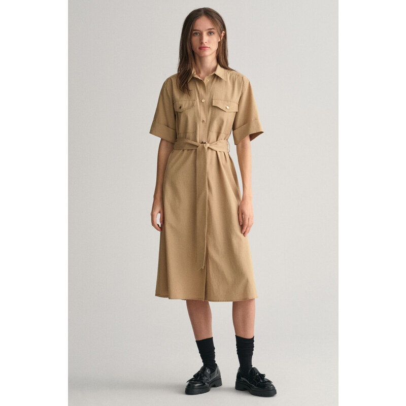 ŠATY GANT REG UTILITY SS SHIRT DRESS DARK KHAKI 53180734