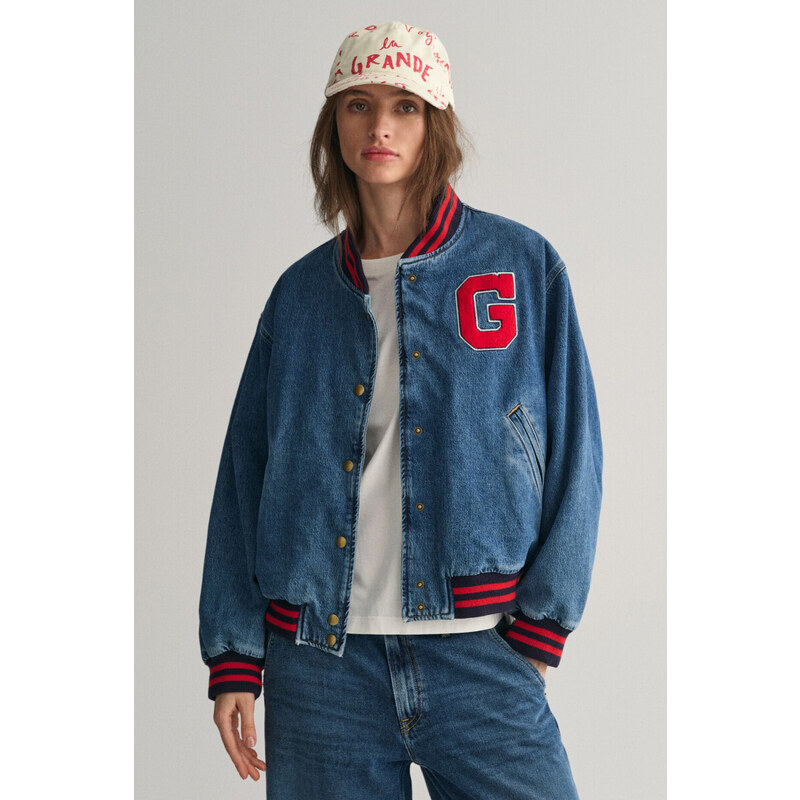 BUNDA GANT DENIM VARSITY JACKET SEMI LIGHT BLUE BROKEN IN 53180737