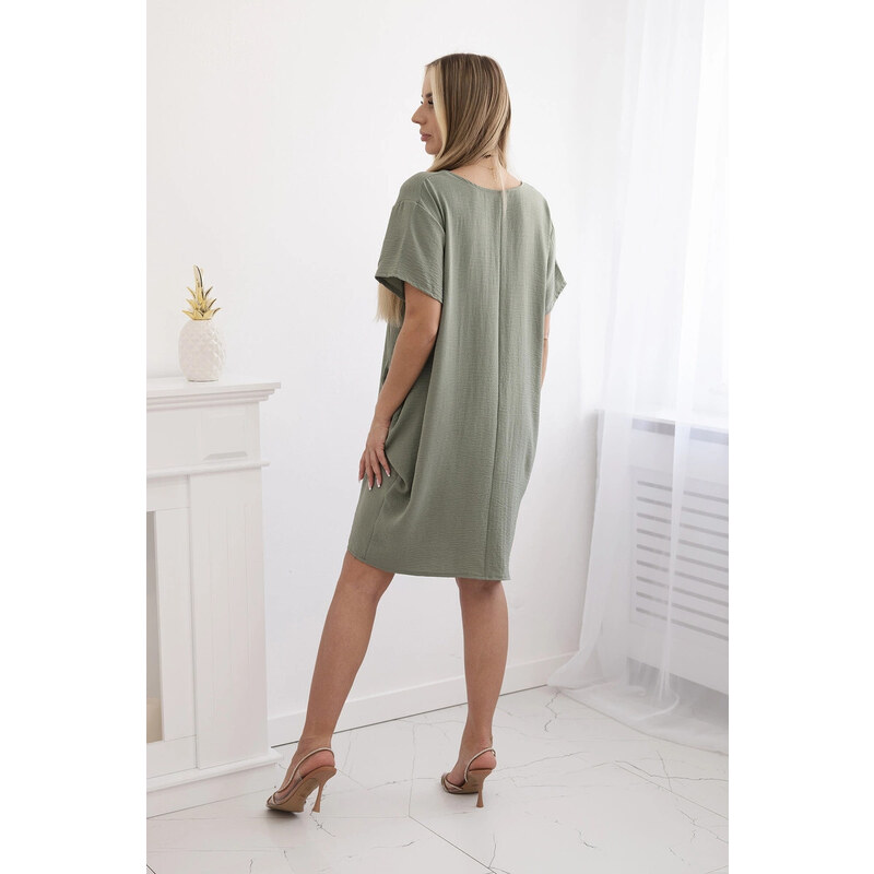 K-Fashion Šaty s vreckami a príveskom svetlej khaki farby 61962435