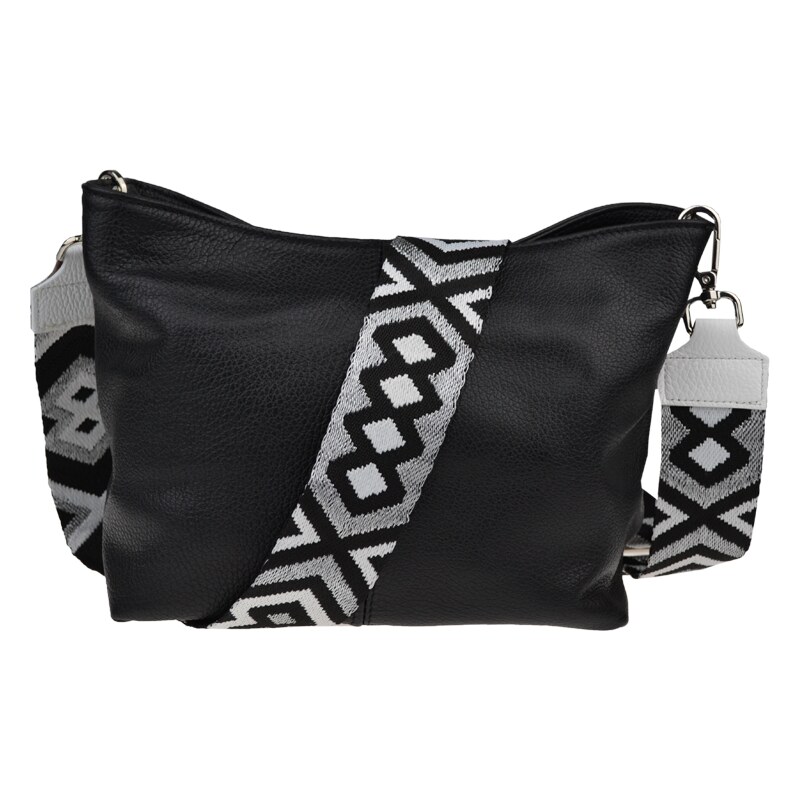 Čierna kožená talianska crossbody kabelka Batilda Nera s prídavným 53199649