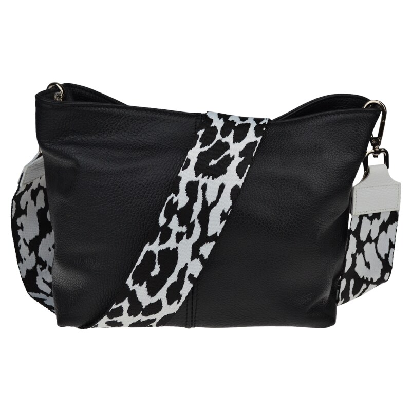 Čierna kožená talianska crossbody kabelka Batilda Nera s prídavným 53199647