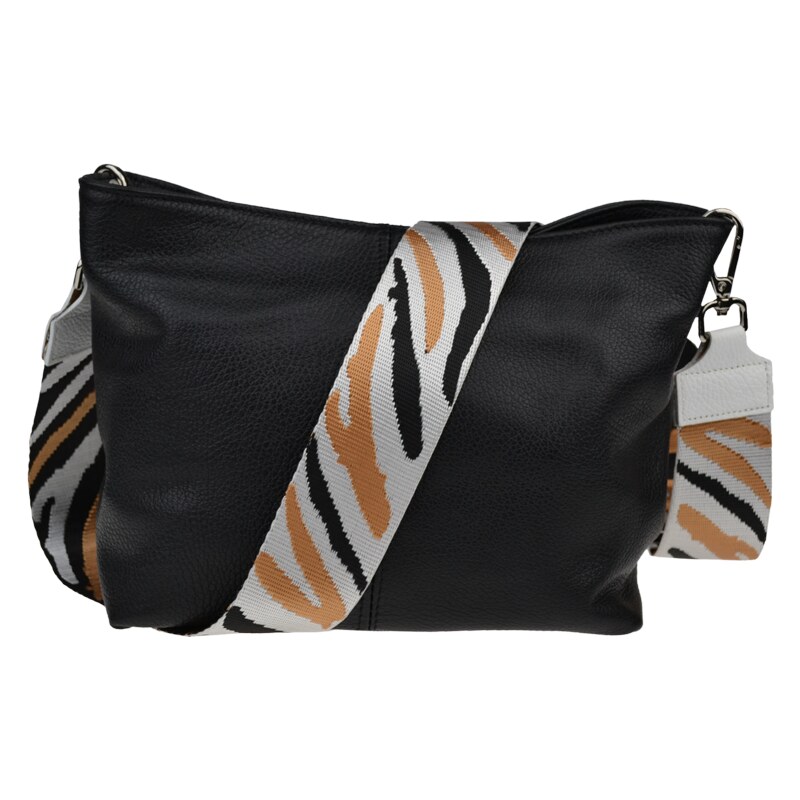 Čierna kožená talianska crossbody kabelka Batilda Nera s prídavným 53199648