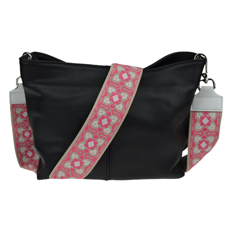 Čierna kožená talianska crossbody kabelka Batilda Nera s prídavným 53199646